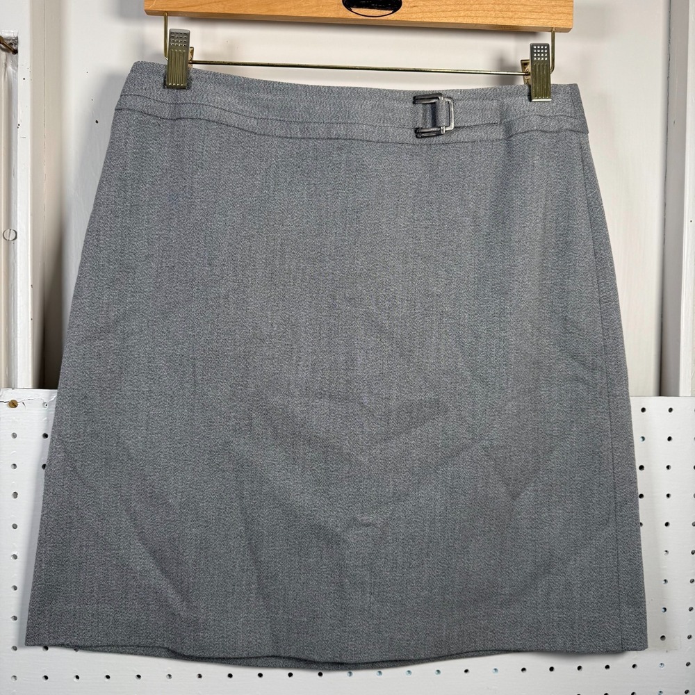 Loft Ann Taylor Pencil Skirt Womens Gray Stretch Buckle Accent Career Office - 8